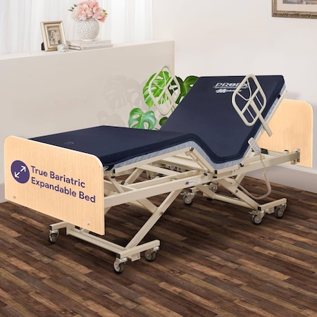 Medacure Expandable Split Frame Bariatric Bed, Fully Electric with ProEx 48 Mattress  Maple MC-LXBARISFMP1KA